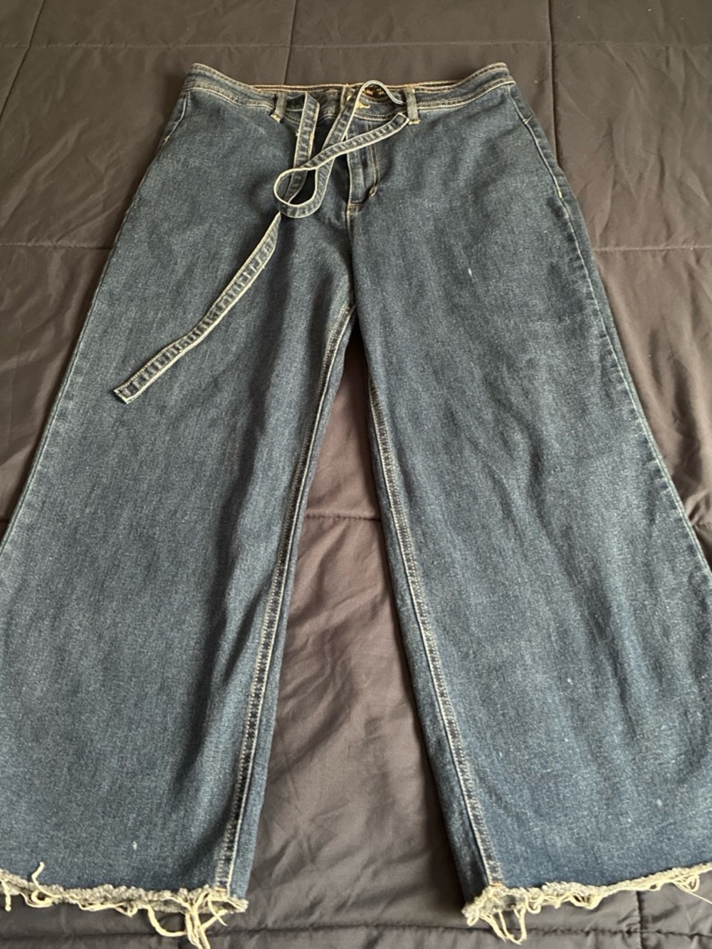 Indigo Rein Dark Blue Wide Leg Jeans with Waist Tie - Picture 3 of 4